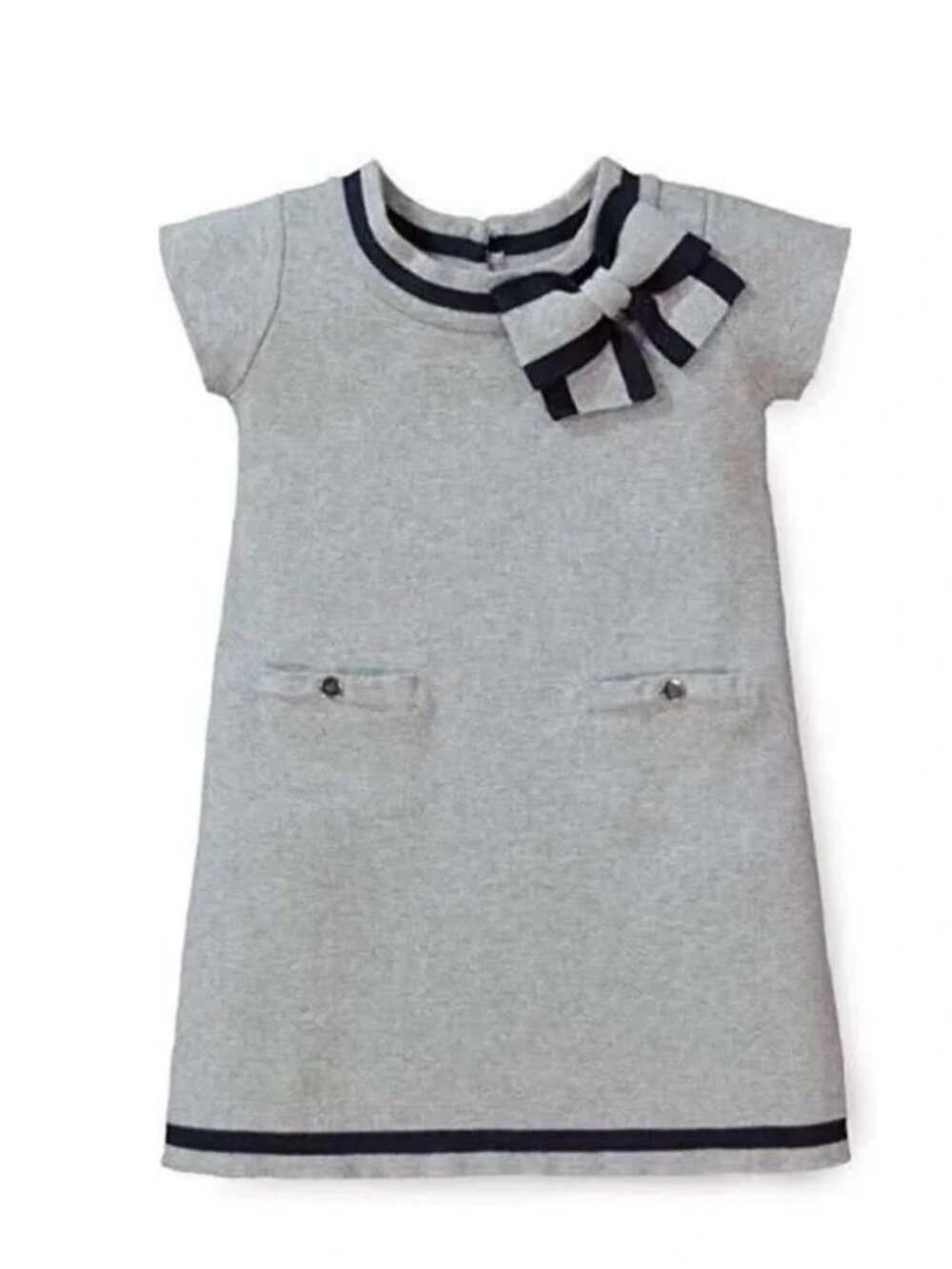 Hope & Henry Girls Size 6 100% Organic Cotton Dress w/Gray Navy Bow. NWT.